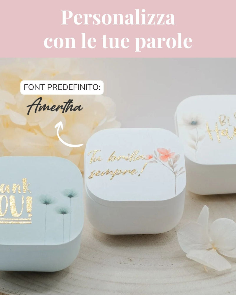 Candela cofanetto in resina minerale e cera di soia personalizzabile