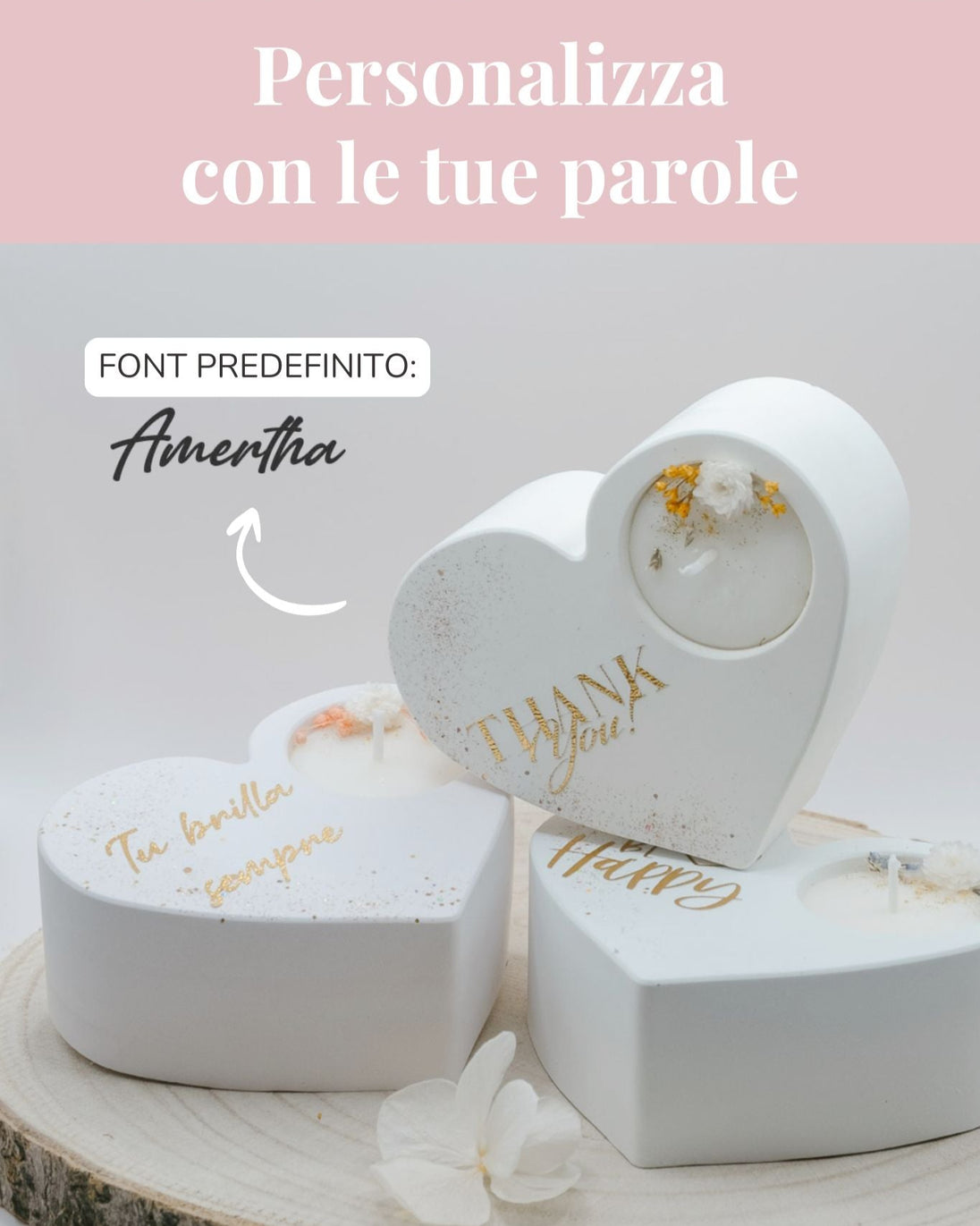 Candela in resina minerale personalizzabile